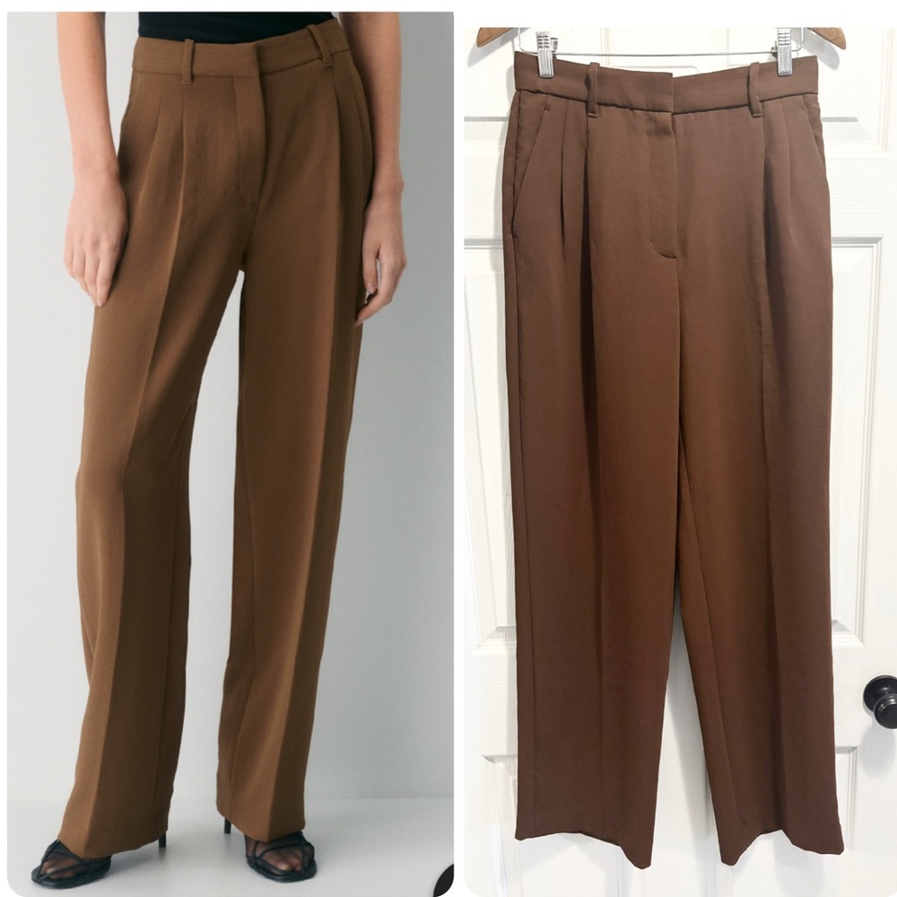 Wilfred Aritzia Effortless High Waist Wide Leg Trousers Pants Brown Crepe Size 6